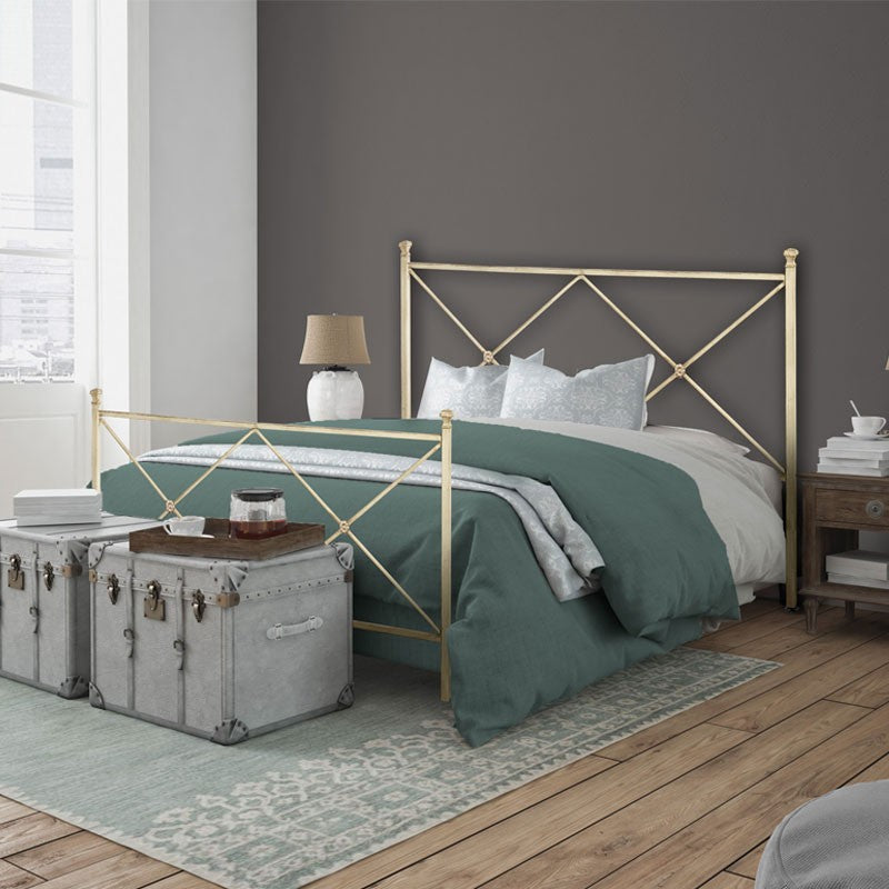 ALBA cama doble de hierro con pie de cama marfil