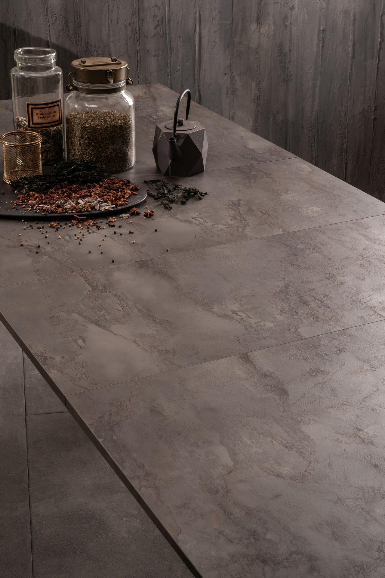 Mesa extensible hormigón gris-metal blanco 90 cm x 156- 316 cm Alt. 76 cm