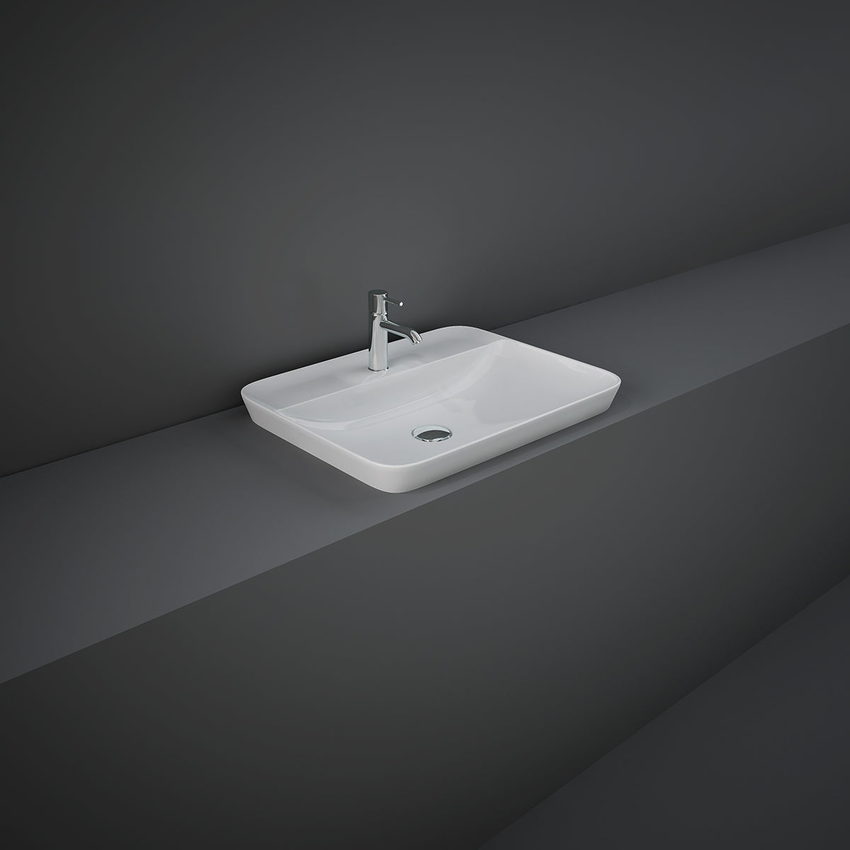 Lavabo empotrado rectangular de un orificio 55 x 42 cm blanco