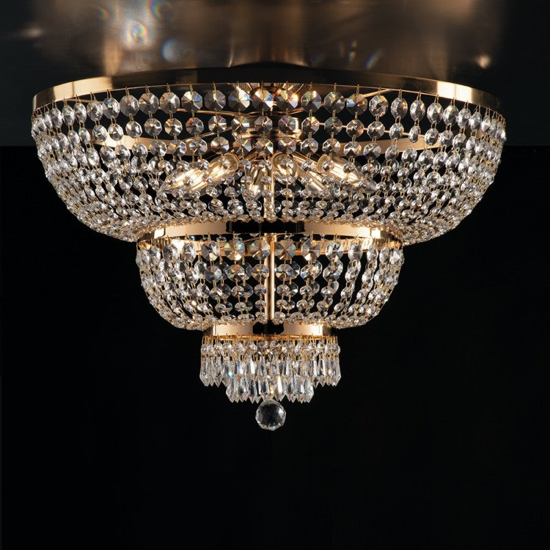 Lámpara de techo imperial de hierro y latón dorado con ocho luces 65x h48 cm