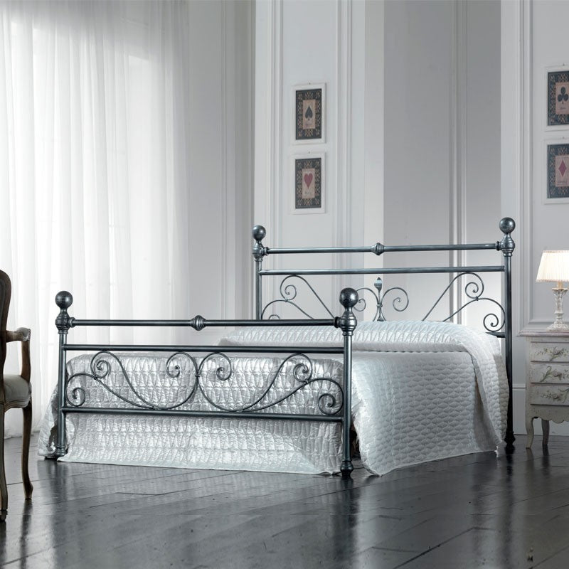 Cama doble de hierro con pie de cama Negro Plata NONNA 173x215x h128 cm
