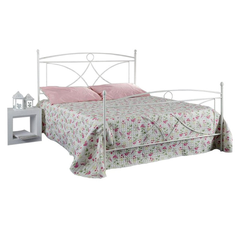 Cama tamaño queen de hierro ALICE blanca con pie de cama 126x208x h128 cm