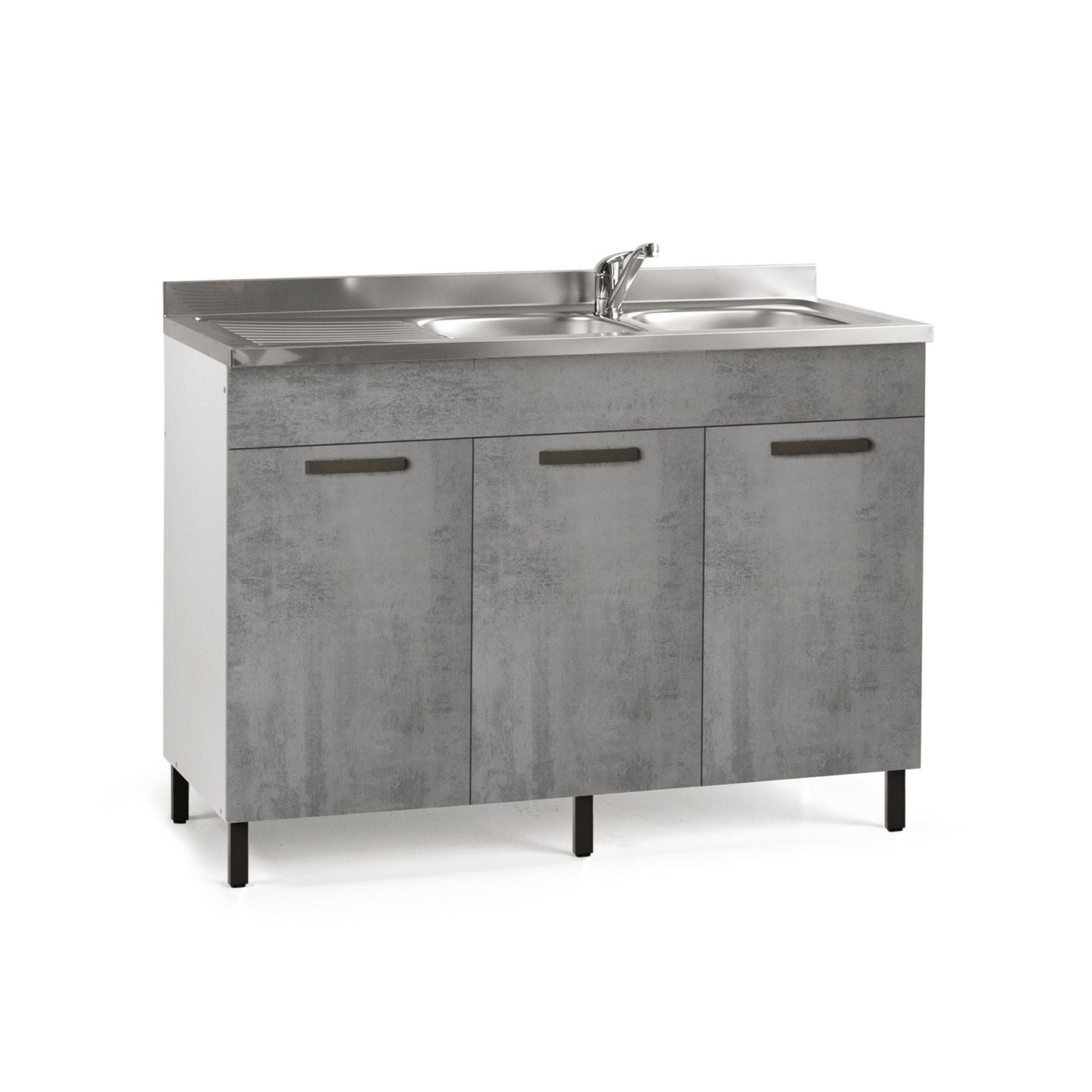 Bajo fregadero de cocina gris cemento con 3 puertas reversibles 120x50xH 85 cm