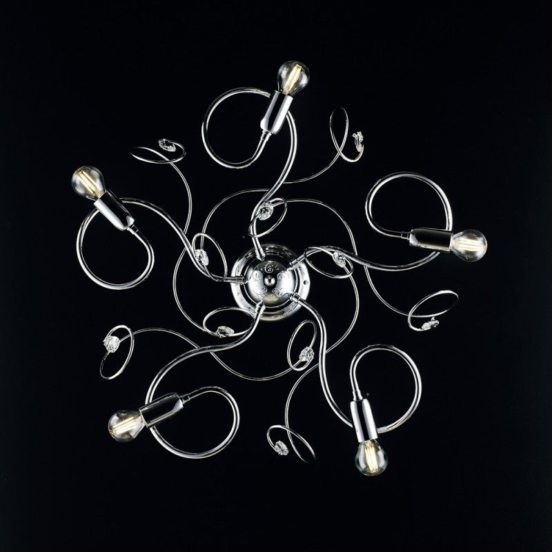 Plafón de hierro cromado brillo con cristal strass 5 luces 54xh. 21cm