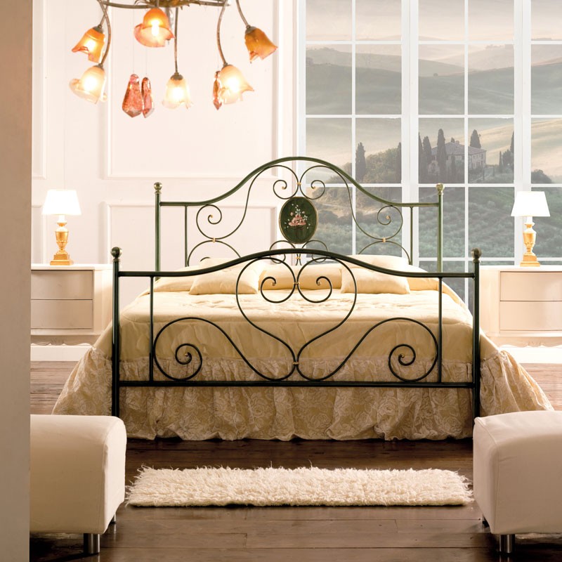 Cama doble de hierro con estribo Verde LORY 170x208x h130 cm