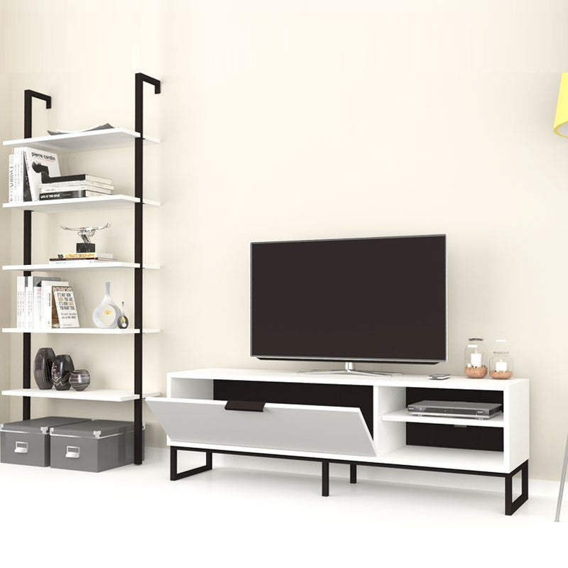 Mueble TV con librería 5 estantes blanco 70x30xh.180 cm