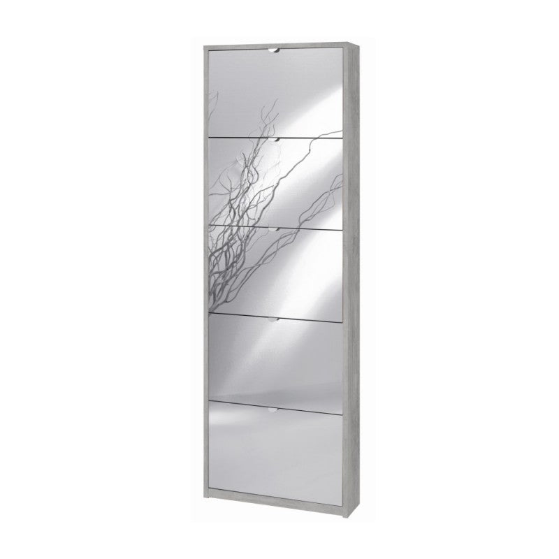 Beton Cemento zapatero delgado de cinco puertas con espejo 63x18x h190 cm