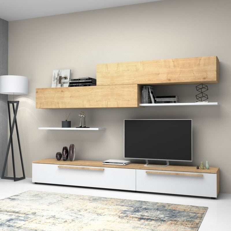 Mueble alto roble blanco alerce 260x42xh.220 cm