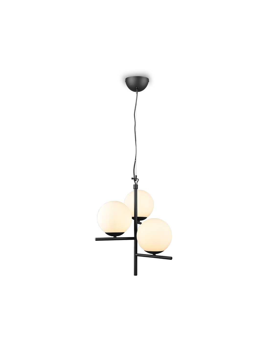 Lámpara de suspensión negra 3 esferas de cristal blanco Pure Trio Lighting
