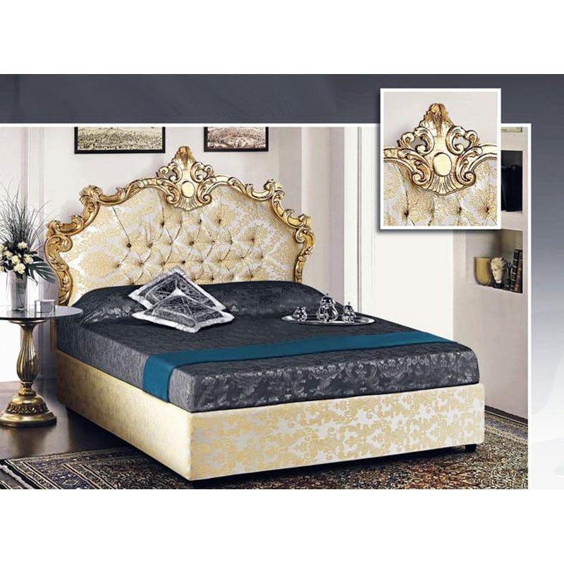 Cama doble con cabecero barroco en tejido damasco 172x202xh.165 cm