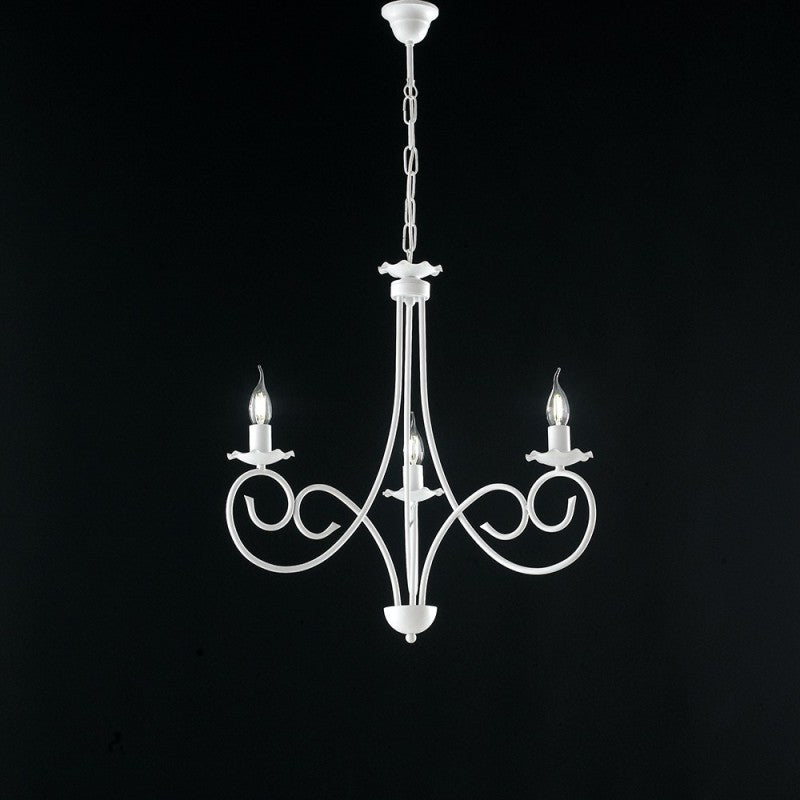 Lámpara colgante de hierro desgastado blanco con tres luces 50x h60 cm