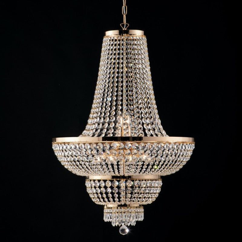 Araña imperial de hierro dorado y latón con diez luces 65x h95 cm