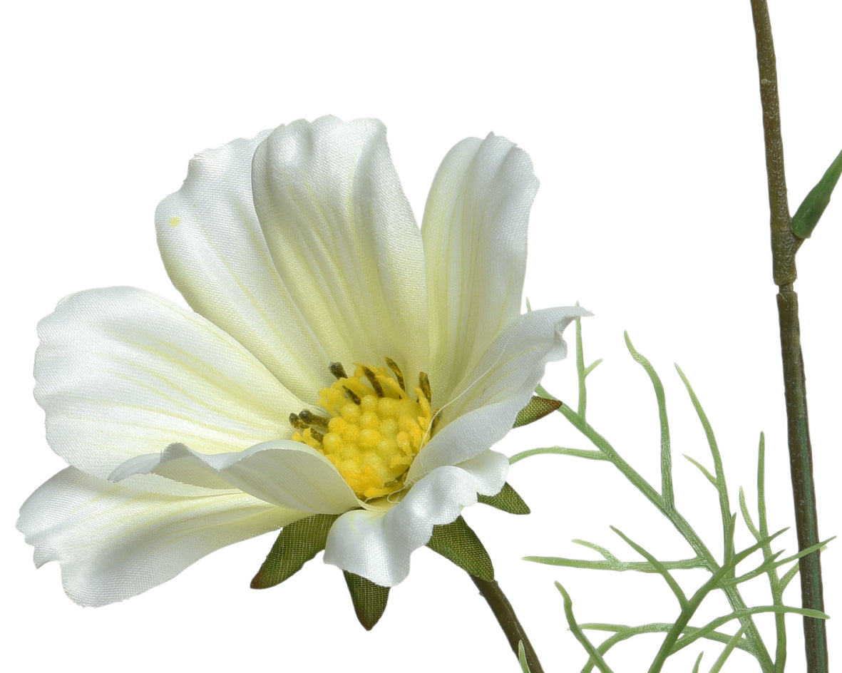 Flor artificial blanca de poliéster con tallo.