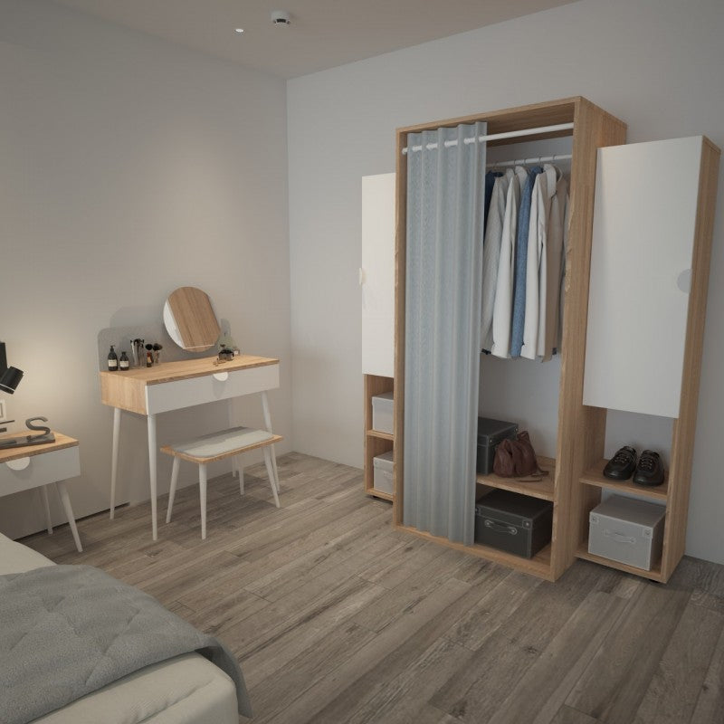 Armario de roble con puertas y perchero para cabina o dormitorio