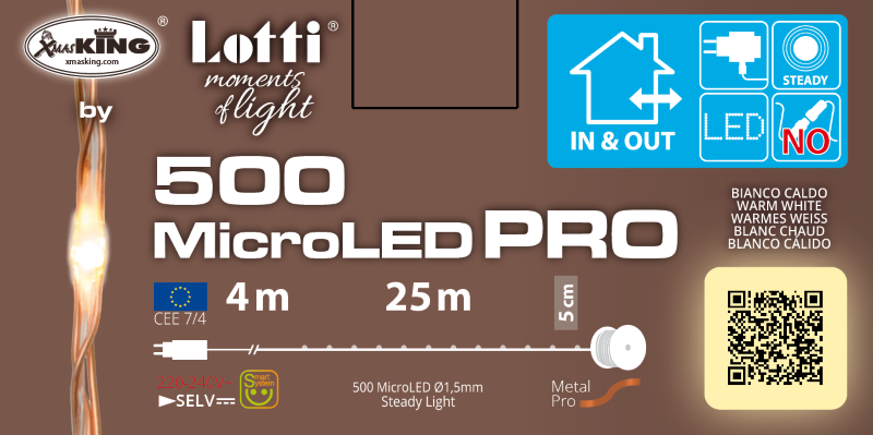 Cadena MicroLED PL 500 Bobina 25m cable cobre blanco cálido
