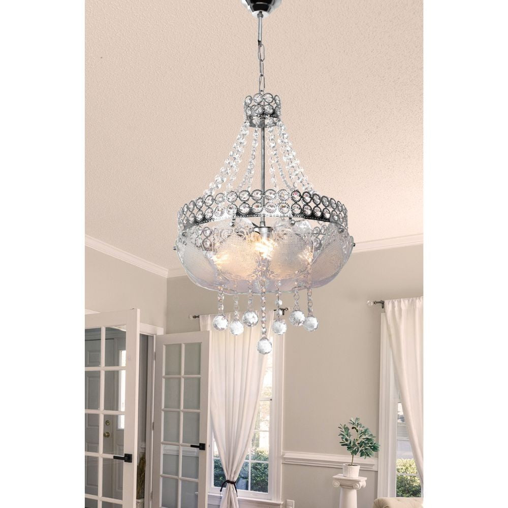 Lámpara de techo plateada Sare MDL3550 decorada con vidrio y piedras efecto cristal