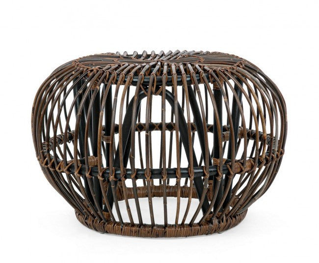 DOradal Mesa de centro tipo puf de exterior de ratán marrón diámetro 65x h44 cm