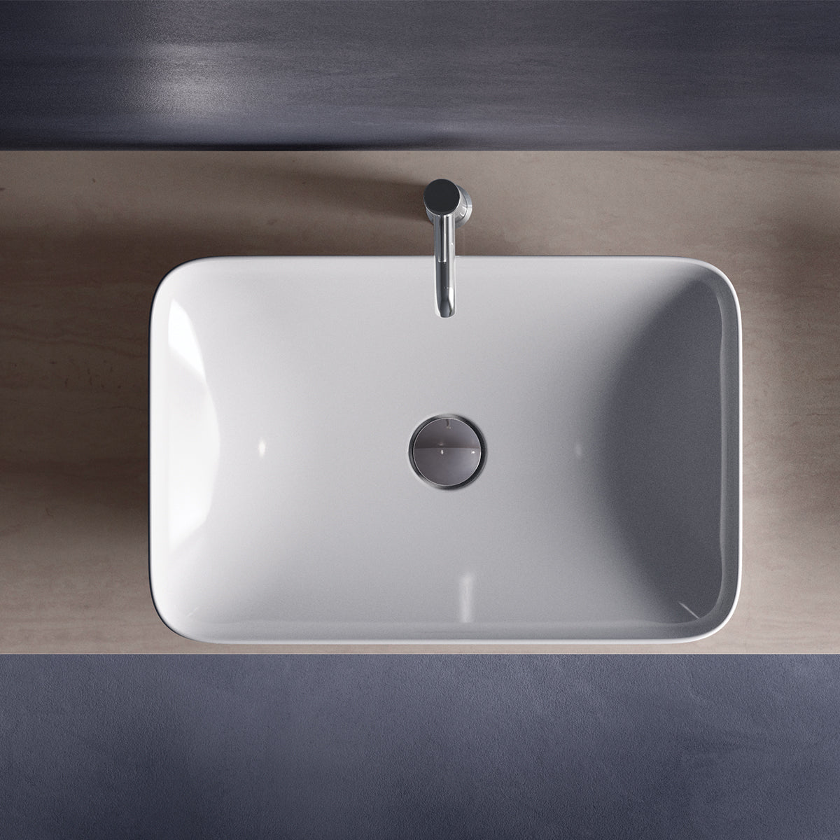 Lavabo sobre encimera rectangular sin agujero - 55x36 cm, blanco