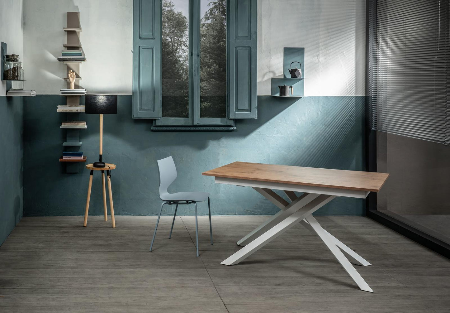 Mesa extensible roble-blanco 90 cm x 140- 190 cm Alt. 76 cm