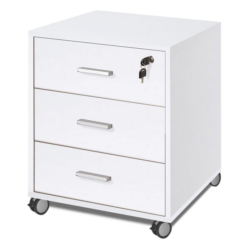 Cómoda de oficina tres cajones con ruedas Fresno Blanco 50x41x h70 cm