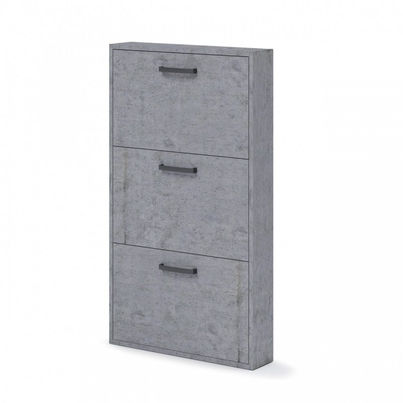 Zapatero Slim gris hormigón en madera melaminada con 3 solapas 108x65x15 cm