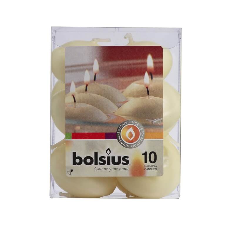 Vela flotante Bolsius 30/45 mm 4,5 horas 10 piezas Marfil