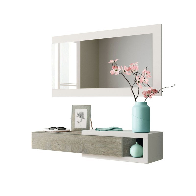 Mueble de entrada con espejo de madera blanco brillo blanco