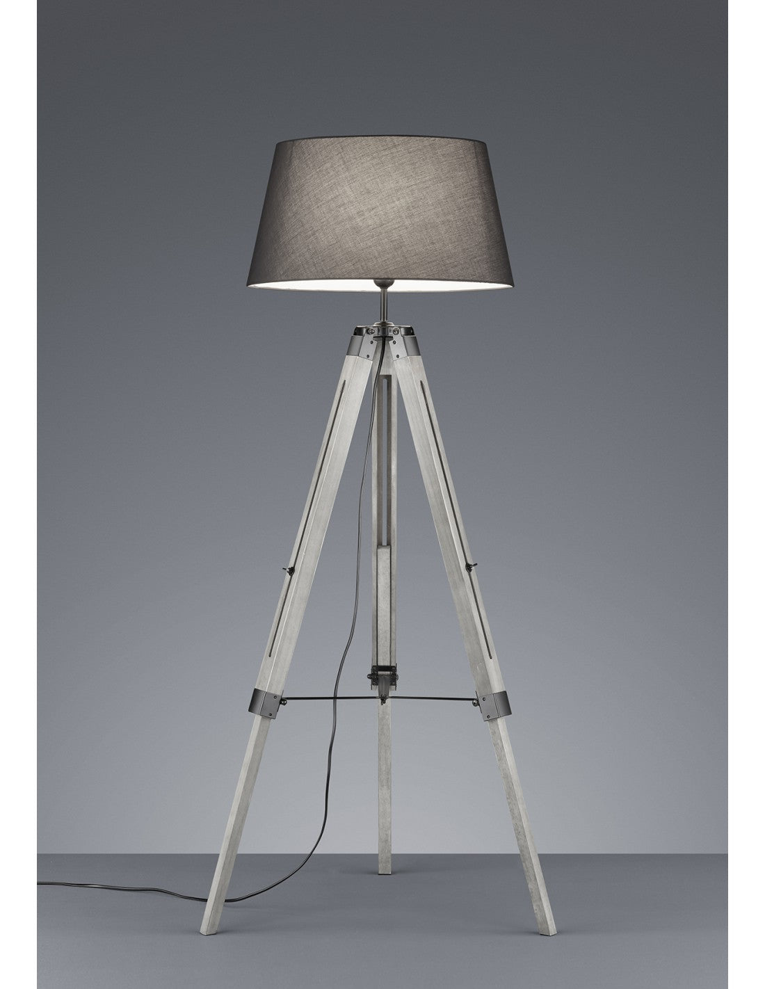 Lámpara de pie moderna trípode de madera trípode de tela gris Al. 143 cm Trio Lighting