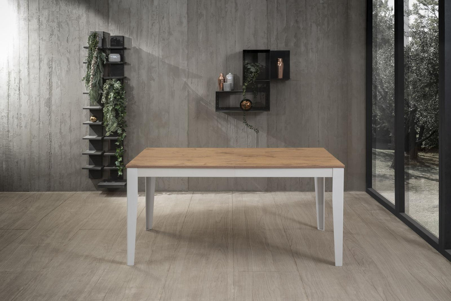Mesa extensible de roble 90 cm x 156- 316 cm H. 76 cm
