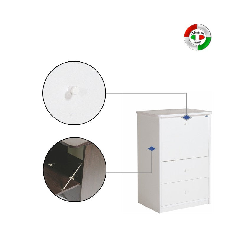 Mueble con tabla de planchar Cajones de madera revestida de melamina blanca 44x57xH.89 cm