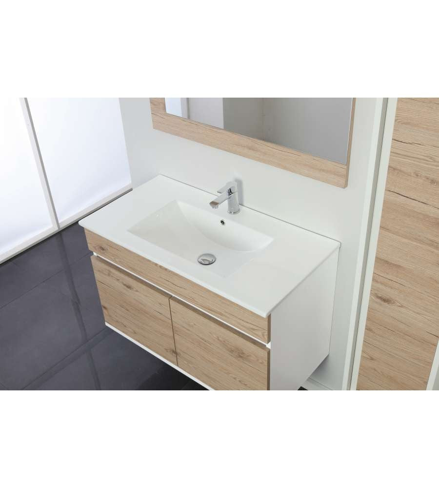 Composición de baño con dos cajones Fabula Line Blanco-Roble 90x47x h57cm