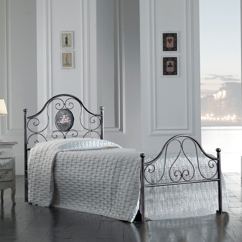 Cama individual de hierro con pie de cama Negro Plata LORY 95x208x h130 cm