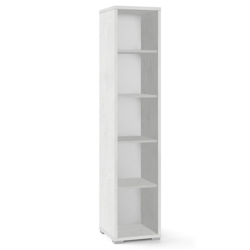 Librería estrecha moderna de madera Ossido White con cuatro estantes 39x41x h182 cm