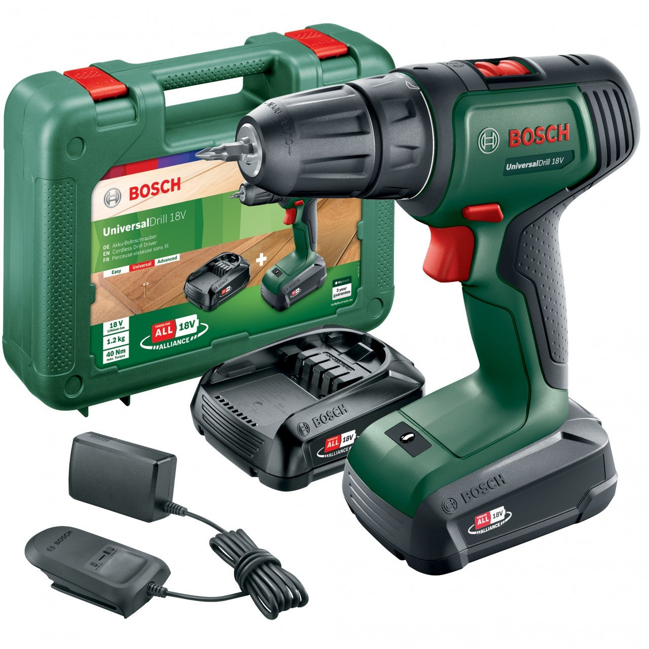 Taladro Bosch de 18 V con 2 baterías.