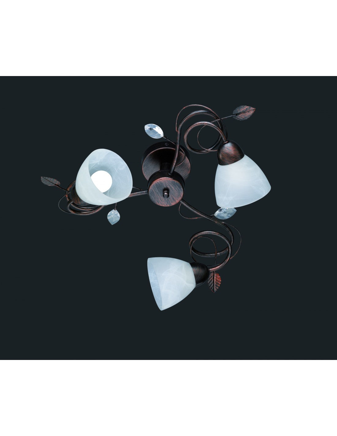 Plafón rústico 3xE14 Traditio Rust Blanco Cristal Copas Ø61 cm Trio Lighting