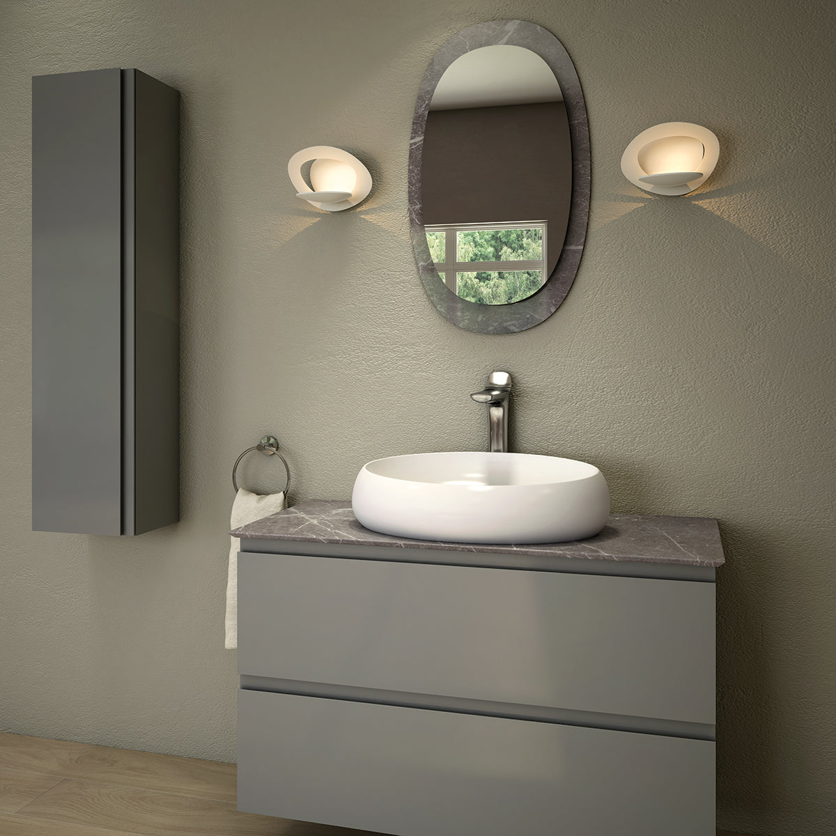 Lavabo sobre encimera ovalado, blanco alpino, 58 cm