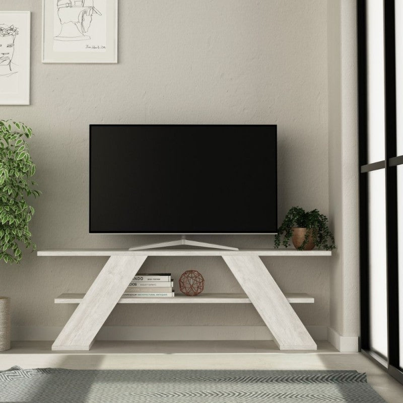 Mueble TV abierto con 2 estantes blancos vintage 120x33,5x40 h cm