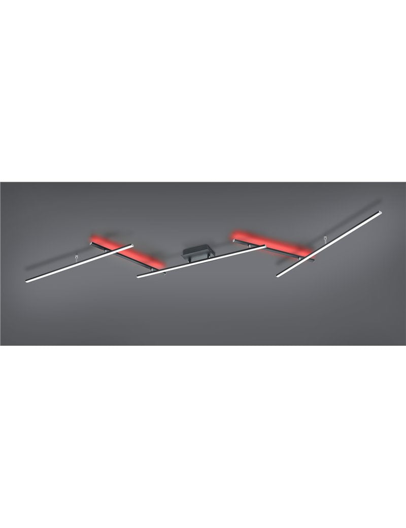 Plafón LED Arvin con varillas orientables, retroiluminación RGB negra con mando a distancia multifunción l. LED moderno de 245 cm.