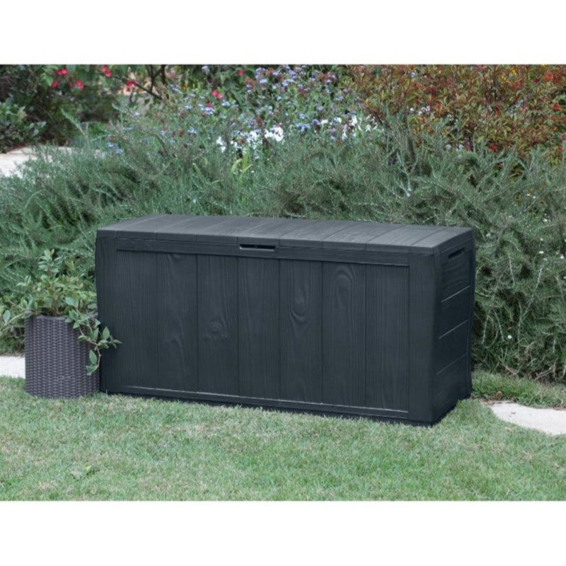 Baúl en resina SHERWOOD grafito efecto madera con ruedas 117x45xh.57,5 cm