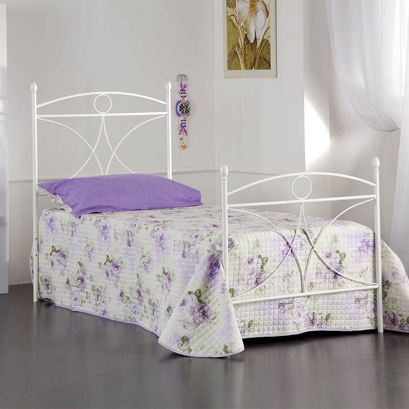 Cama individual de hierro con pie de cama Blanco ALICE 92x208x h128 cm