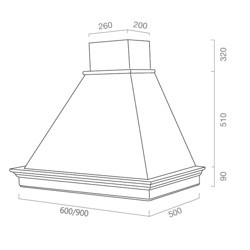 Campana extractora MARY de acero inoxidable blanco y estructura de madera color tabaco 90 cm