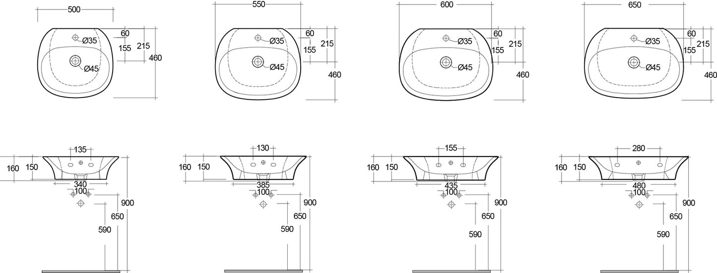 Lavabo de un orificio 60 cm