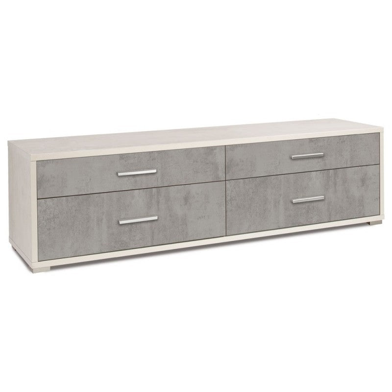 Mueble TV bajo de madera con cuatro cajones Blanco Cemento 179x47x h50 cm
