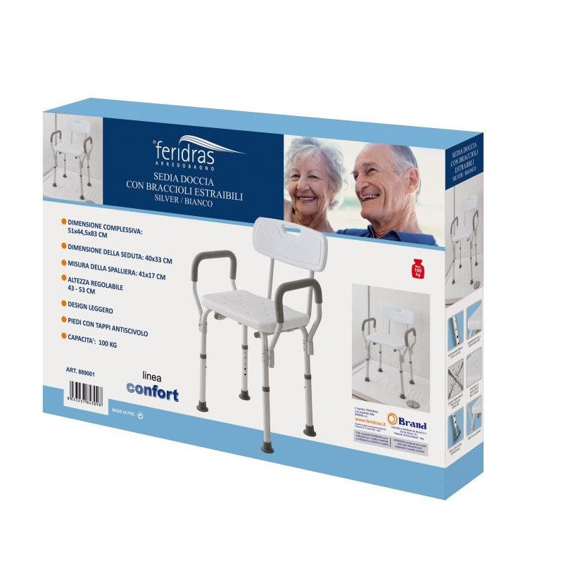 Silla de Ducha Aluminio Blanco-Plata 51x44,5x h83 cm