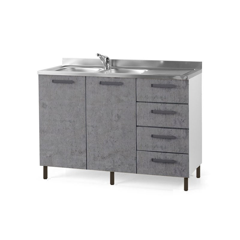 Fregadero de cocina gris hormigón con cajonera derecha 120x50xAl. 85 cm