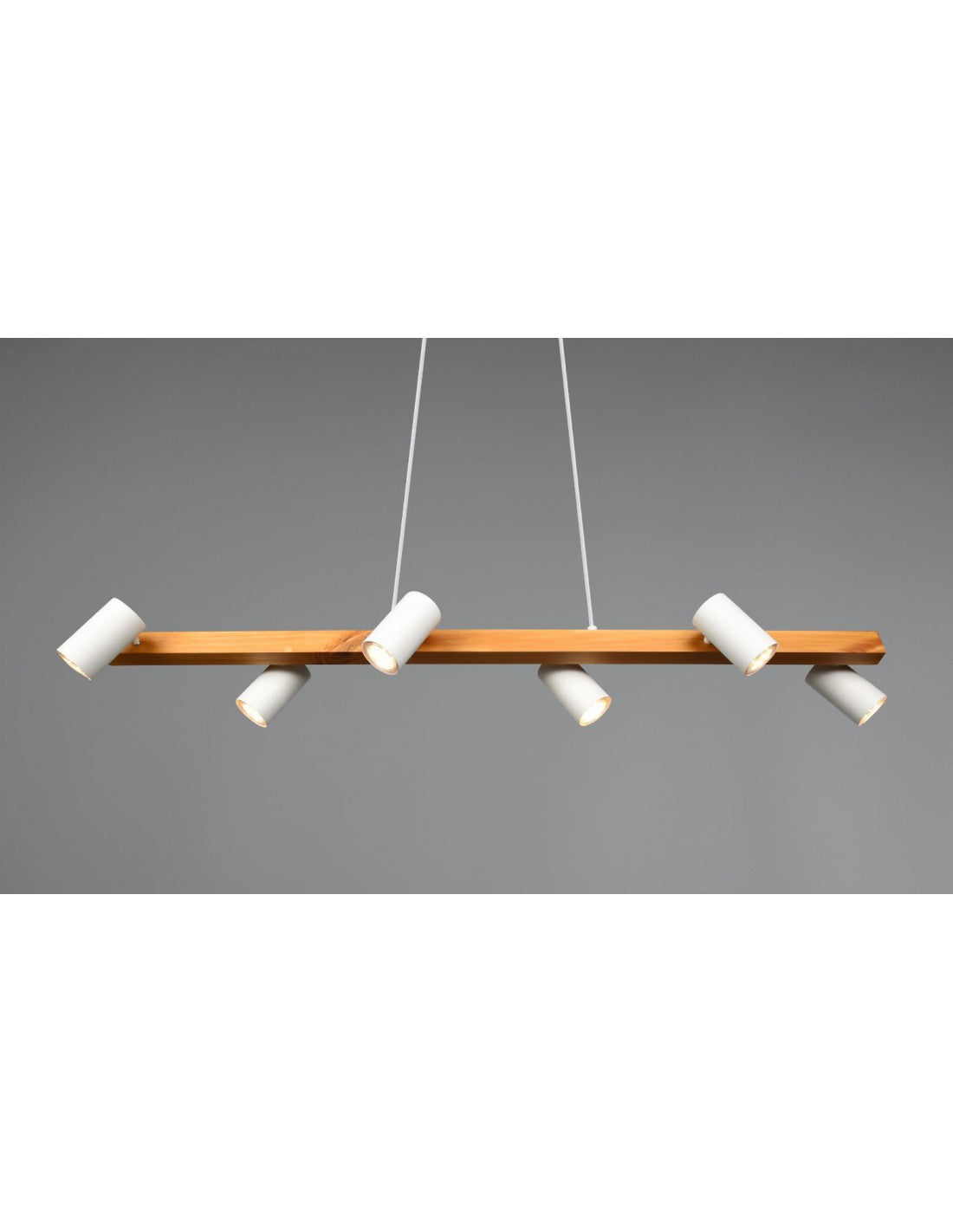 Lámpara de araña de isla de madera con 6 puntos cilíndricos blancos ajustables Marley Trio Lighting