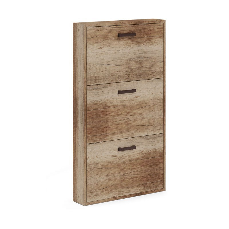 Zapatero Slim de madera melaminada con 3 solapas Nogal Country 108x65x15 cm