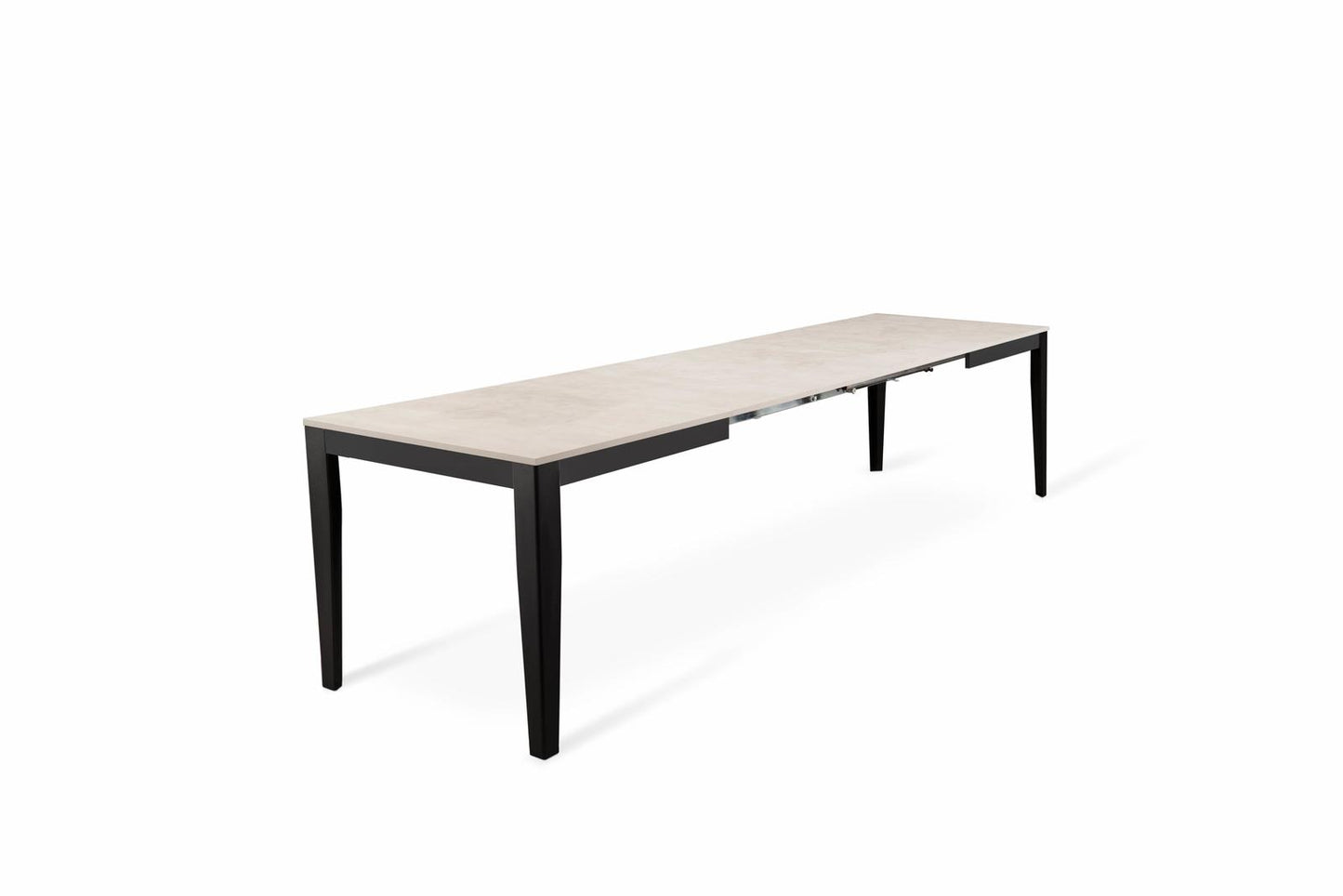 Mesa extensible de hormigón blanco-negro 80 cm x 130- 290 cm Alt. 76 cm