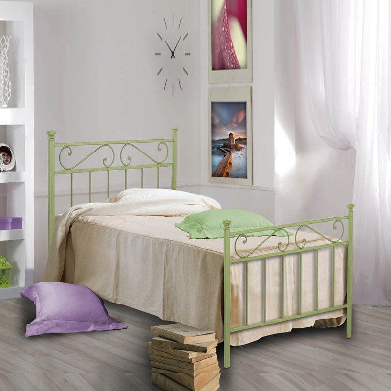 Cama individual de hierro con pie de cama Verde TEVERE 92x208x h117 cm