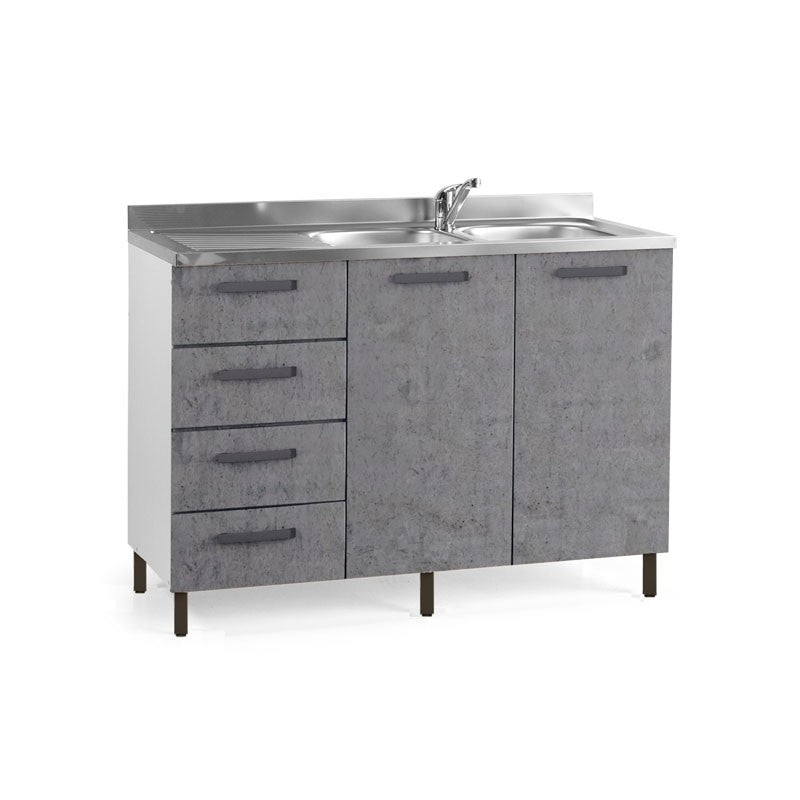 Fregadero de cocina gris hormigón con 2 puertas c-cass. Medidas 120x50xAl 85 cm